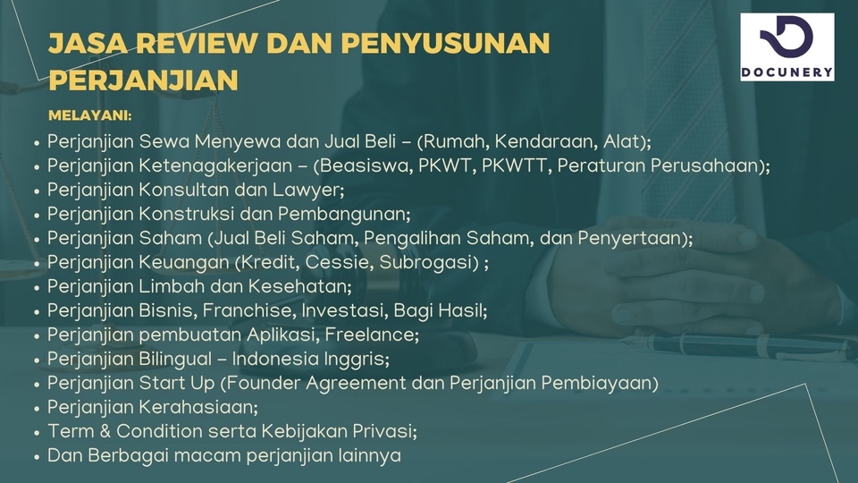 Pembuatan & Review Dokumen: Perjanjian, MOU, Addendum, NDA - Cepat, Profesional & Bersertifikat CCMS